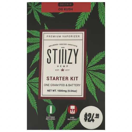 Stiiizy Delta 8 Starter Kit OG Kush 1g pod and battery included.